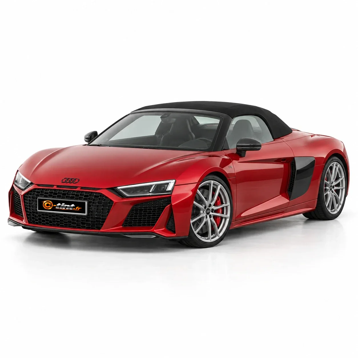 Audi R8 2e génération — Spyder, 2020, Cabriolet 2 portes, rouge — vue trois-quarts avant