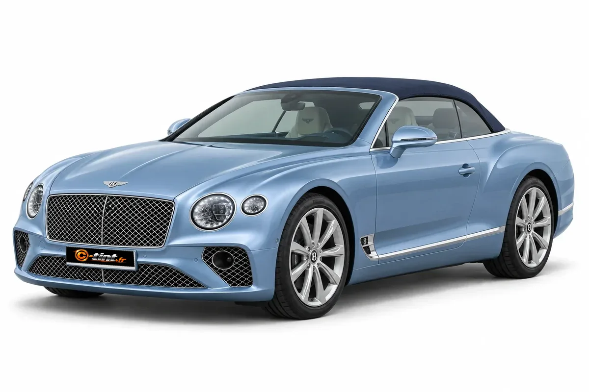 Bentley Continental GTC Génération III, 2020, Cabriolet 2 portes, bleu clair métallisé — vue trois-quarts avant