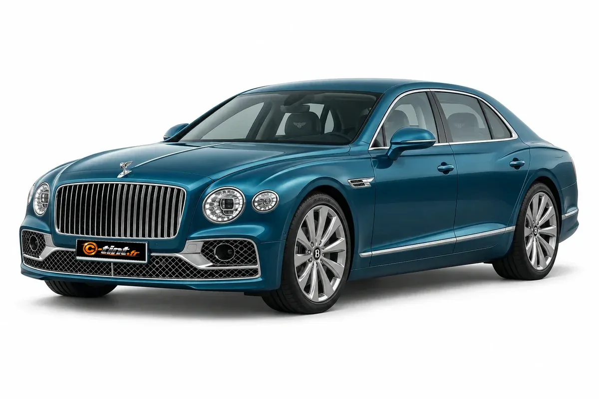 Bentley Flying Spur Génération III, 2021, Berline 4 portes, bleu turquoise foncé métallisé — vue trois-quarts avant