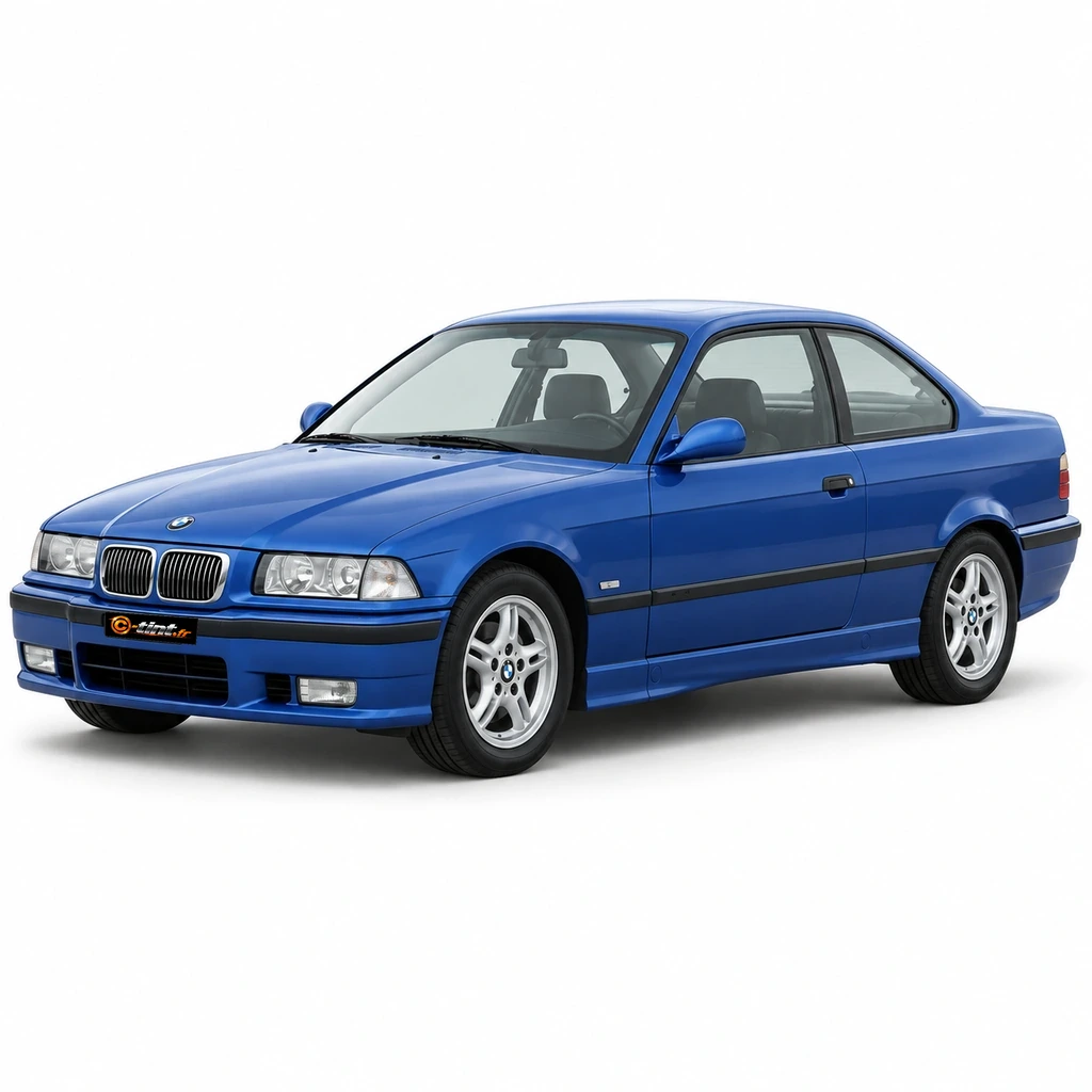 BMW Série 3 E36 — Génération 3 — Coupe, 1997, Coupé (2 portes), bleu — vue trois-quarts avant