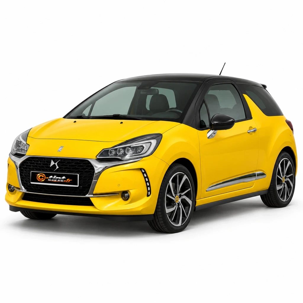 DS 3 SA — Génération 1 — 3 portes, 2017, 3 portes, jaune / toit rigide noir — vue trois-quarts avant