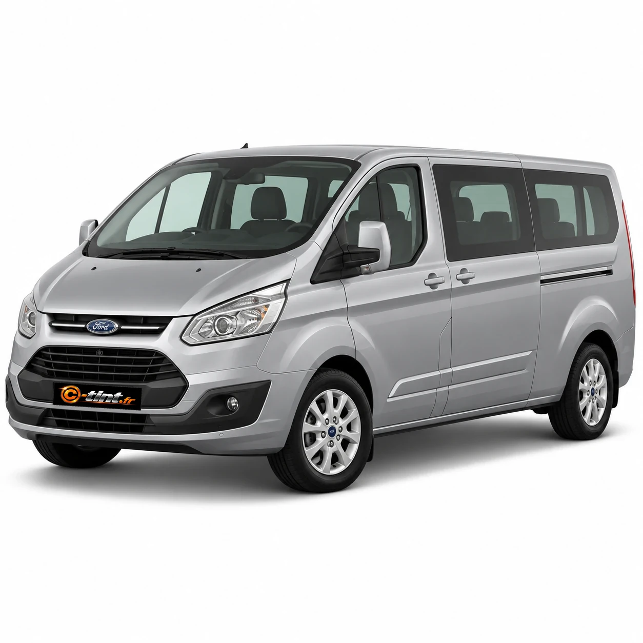 Ford Tourneo Custom Génération 1 · 2 portes latérales · vitres ouvrantes avec hayon · Custom LONG 5 portes — vue trois-quarts avant