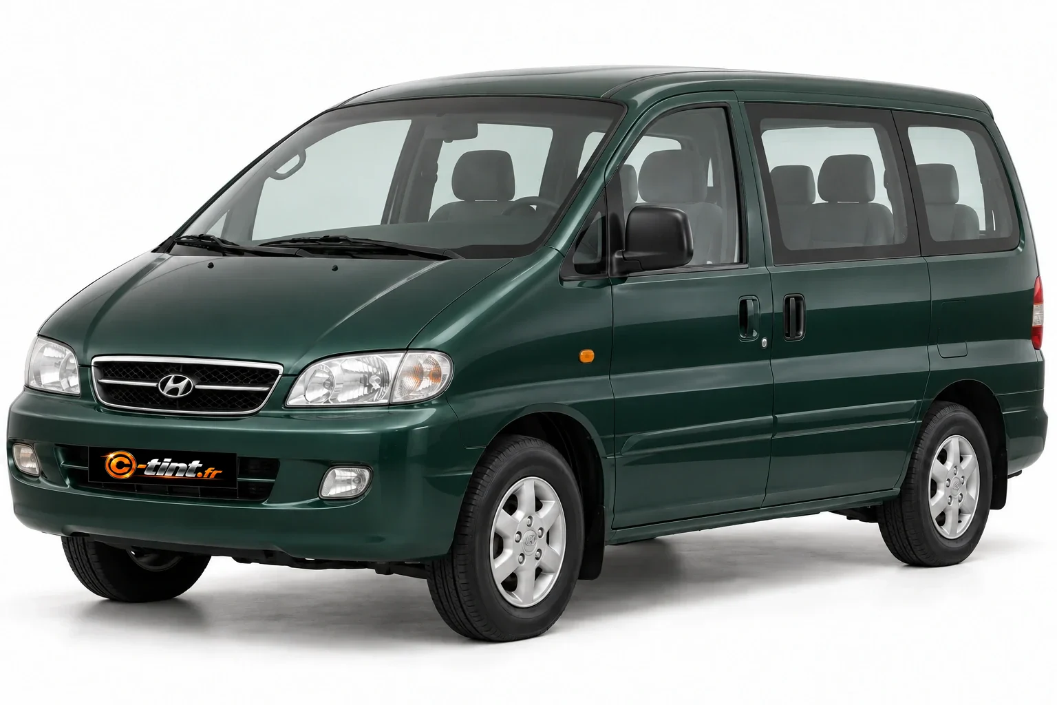 Hyundai Satellite A1 — Génération 1 — Court — 1 porte latérale + vitres fixes, Minibus particulier vitré à hayon (4 portes) — vue trois-quarts avant