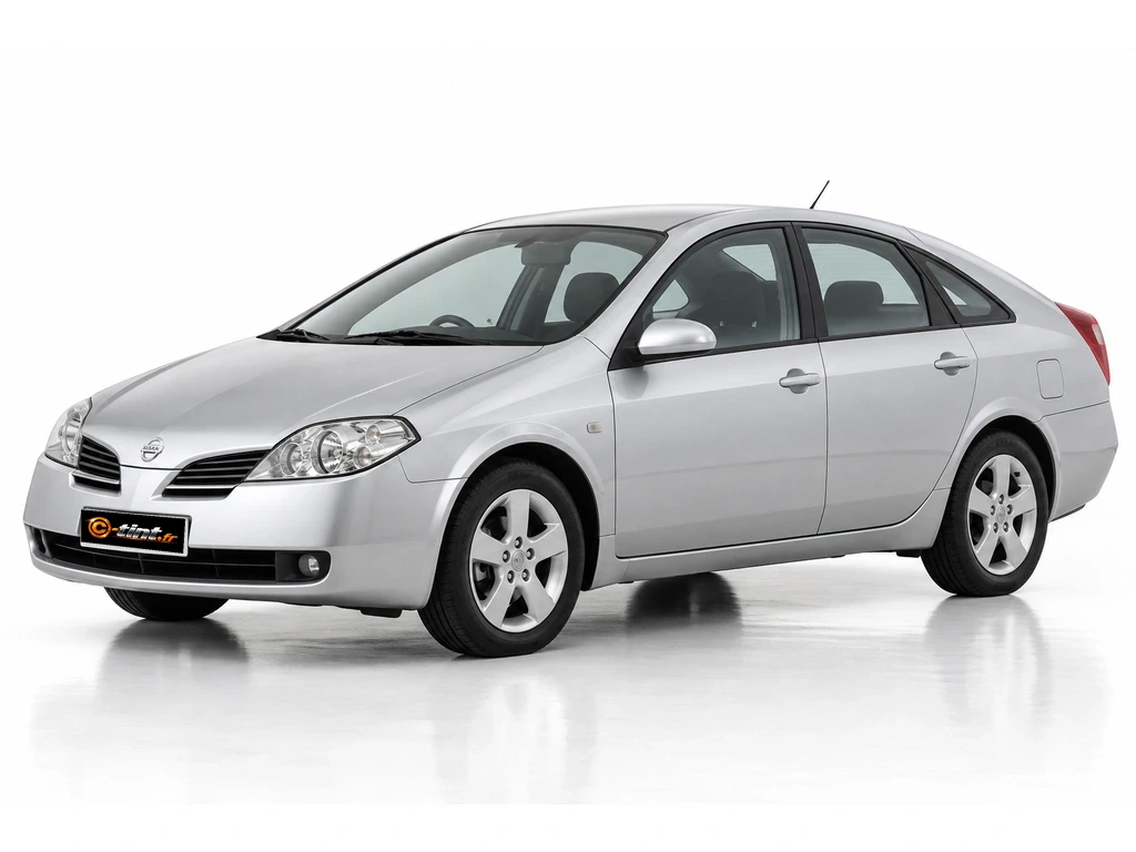 Nissan Primera P12 — Génération 3 · Berline à hayon · 5 portes — vue trois-quarts avant vers la gauche
