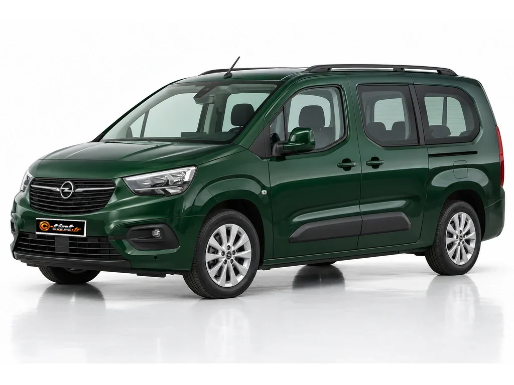 Opel Combo K9 — E Long — vitres descendantes, lunette fixe du hayon · Monospace · 4/5 portes — vue trois-quarts avant vers la gauche