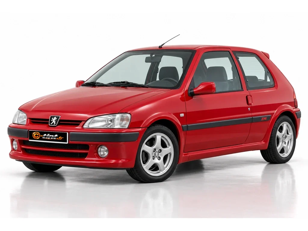 Peugeot 106 S16 · Berline compacte · 3 portes — vue trois-quarts avant vers la gauche