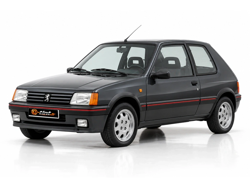 Peugeot 205 20A/C/D — Génération 1 — vitres arrières fixes · Berline compacte · 3 portes — vue trois-quarts avant vers la gauche